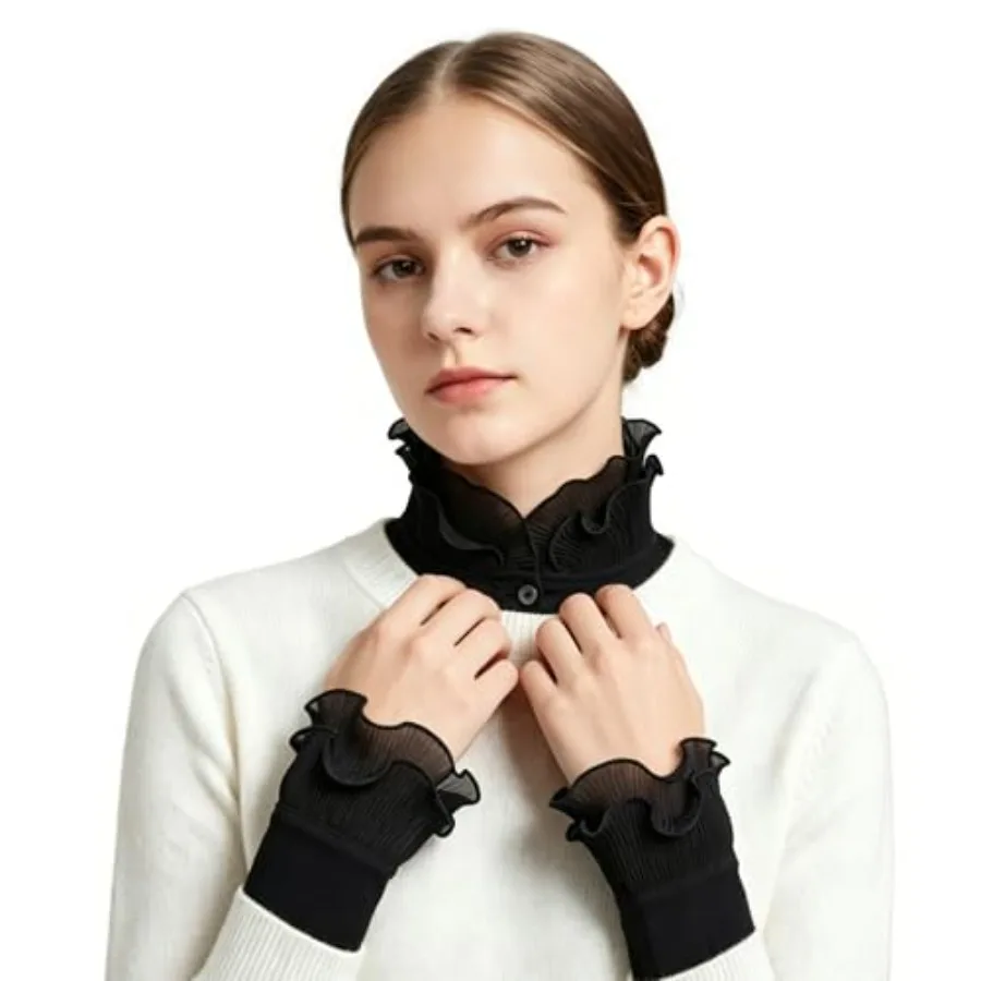 Oweisong Women Fake Collar and Cuffs Set Detachable Ruffled Dickey Collar Half Shirt Collar Inserts for Sweater Dress Blouse
Oweisong Women Fake Collar and Cuffs Set Detachable Ruffled Dickey Collar Half Shirt Collar Inserts for Sweater Dress Blouse