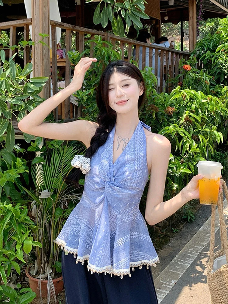 Korean Style Women's V-Neck Knot Neck Strapless Tank Top Sleeveless Slim Fit Silk Summer New Style Gentle Waist in
Korean Style Women's V-Neck Knot Neck Strapless Tank Top Sleeveless Slim Fit Silk Summer New Style Gentle Waist in