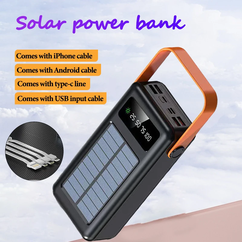 Solar Power Bank 100000mAh High-capacity Built-in Four Cables with LED Light External Battery Outdoor Camping for IPhone Xiaomi
Solar Power Bank 100000mAh High-capacity Built-in Four Cables with LED Light External Battery Outdoor Camping for IPhone Xiaomi
