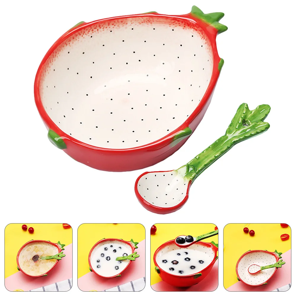 Dragon Fruit Bowl Kids Ceramic Bowl Spoon Set Food Grade Material Smooth Surface Easy Wash Child Dining Picnic 
Dragon Fruit Bowl Kids Ceramic Bowl Spoon Set Food Grade Material Smooth Surface Easy Wash Child Dining Picnic