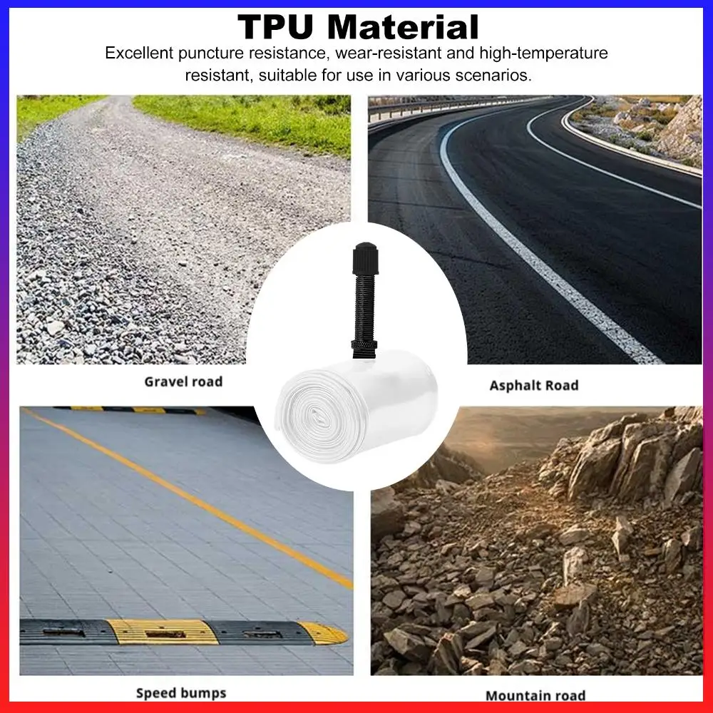 TPU Bicycle Tube with 1.92-2.6 Schrader Valve Road Bike Inner Tube Tear Resistance for Road Mountain and Gravel Bicycles
TPU Bicycle Tube with 1.92-2.6 Schrader Valve Road Bike Inner Tube Tear Resistance for Road Mountain and Gravel Bicycles