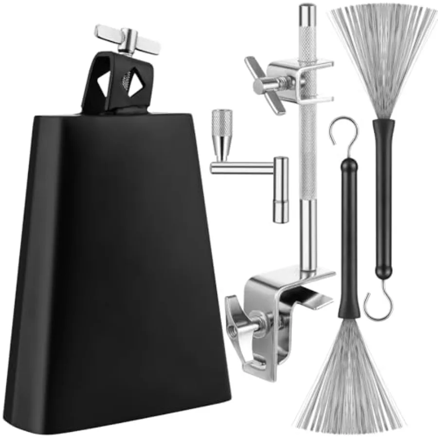 Cowbell for Drum Set with Stand and Brushes Black Cow Bell Noise Maker for Sporting Events Hand Percussion with Drum Key Stales
Cowbell for Drum Set with Stand and Brushes Black Cow Bell Noise Maker for Sporting Events Hand Percussion with Drum Key Stales