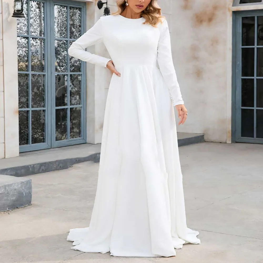 Customized A-Line Wedding Dress 2025 Plus Size Classic Muslim Bridal Gown Floor Length Elegant Long Sleeve Modest Wedding Dress
Customized A-Line Wedding Dress 2025 Plus Size Classic Muslim Bridal Gown Floor Length Elegant Long Sleeve Modest Wedding Dress