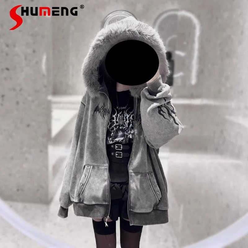 Subculture Punk Sweet Cool Loose Plush Hooded Jacket Autumn and Winter Girls Women's Y2K Letter Print Dark Gothic Harajuku Coat
Subculture Punk Sweet Cool Loose Plush Hooded Jacket Autumn and Winter Girls Women's Y2K Letter Print Dark Gothic Harajuku Coat