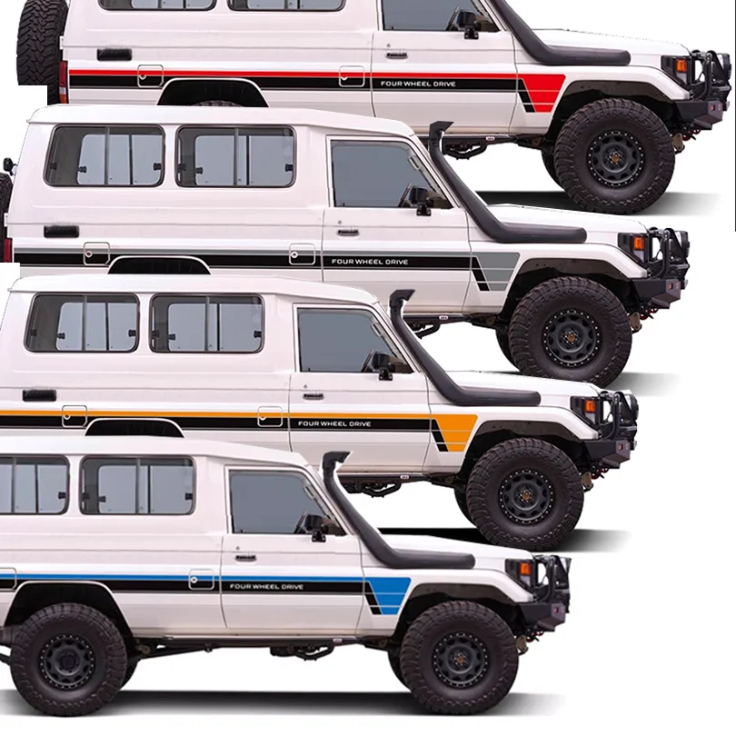 Off Road Four Wheel Drive Side Body Stripes Custom Decal Vinyl Wrap Graphics Stickers Decoration for Toyota Land Cruiser 75 LC75
Off Road Four Wheel Drive Side Body Stripes Custom Decal Vinyl Wrap Graphics Stickers Decoration for Toyota Land Cruiser 75 LC75