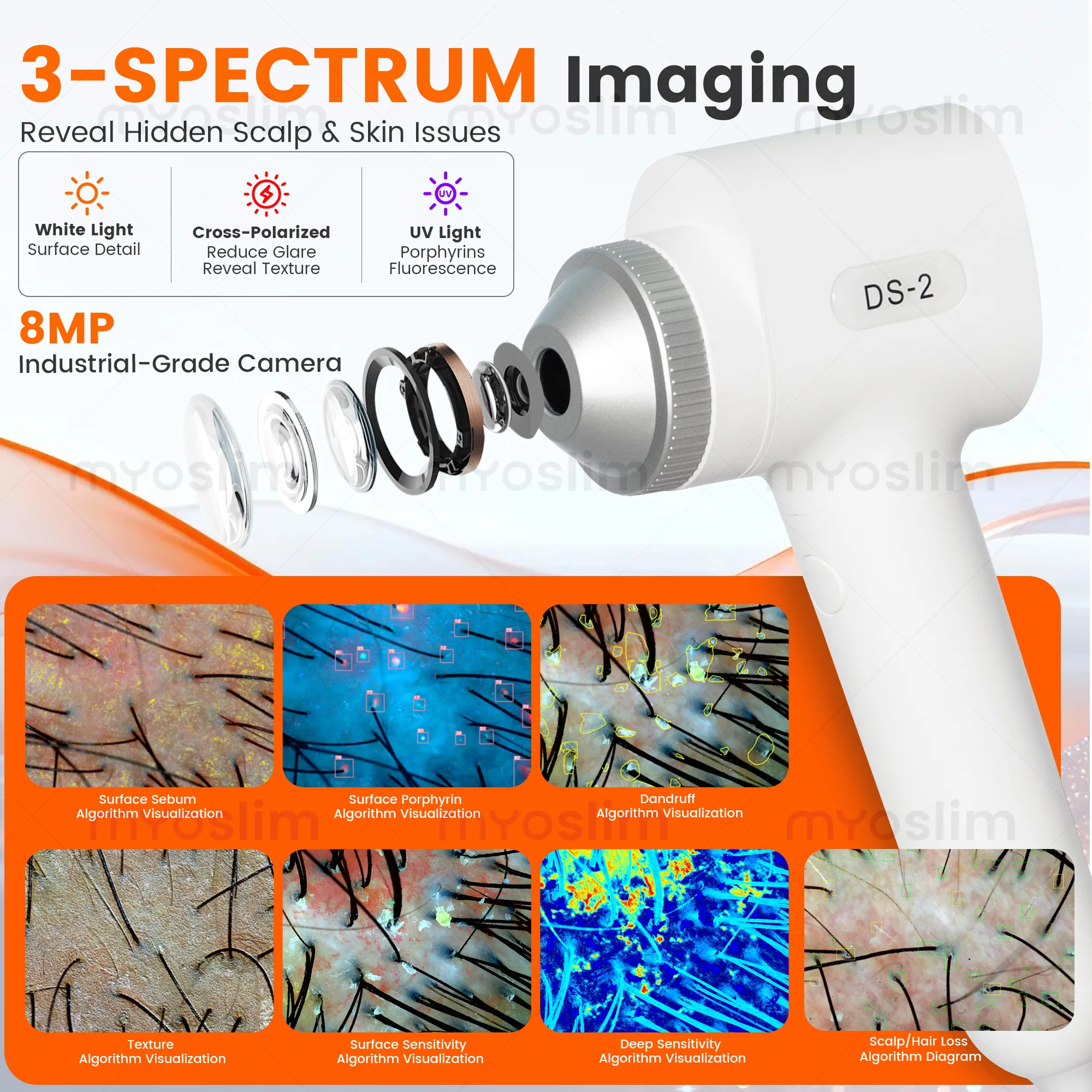 MYOslim DS-2 Dual-Dimensional Skin Scalp Detector Magnetic Storage Base Professional AI Analysis Beauty Salon Diagnostic Device
MYOslim DS-2 Dual-Dimensional Skin Scalp Detector Magnetic Storage Base Professional AI Analysis Beauty Salon Diagnostic Device