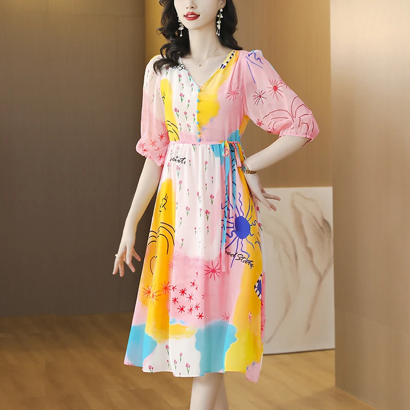 2023 New Vintage Silk Print Dress Women's Spring Fashion Solid Round Neck Casual Loose Fit Holiday Knee Length Dress Vestidos
2023 New Vintage Silk Print Dress Women's Spring Fashion Solid Round Neck Casual Loose Fit Holiday Knee Length Dress Vestidos