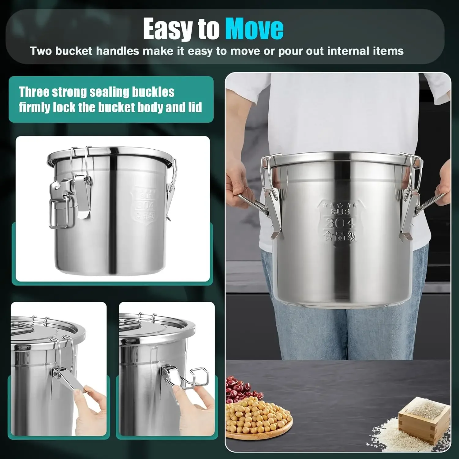 304 Stainless Steel Airtight Canister, 3.2Gal/405oz Canisters Container,Holds up to 20 lbs Bucket Food Storage Container(12L) 
304 Stainless Steel Airtight Canister, 3.2Gal/405oz Canisters Container,Holds up to 20 lbs Bucket Food Storage Container(12L)