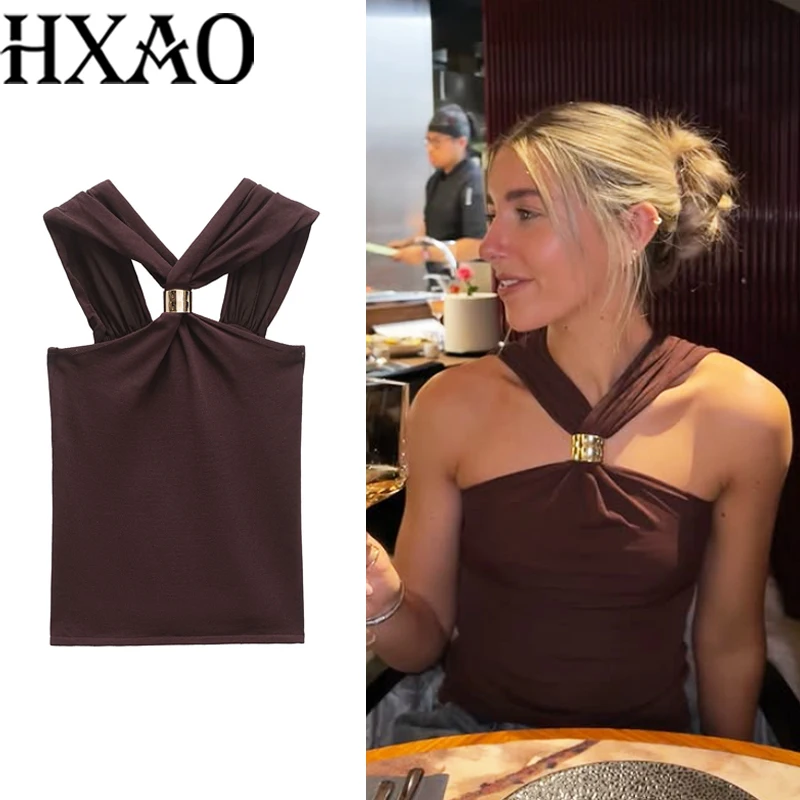 HXAO Women Tops Summer Sleeveless Halter Top Corset Y2K Crop Tops For Woman Pleats Backless Knitted Top Camisole Brown Tank Top
HXAO Women Tops Summer Sleeveless Halter Top Corset Y2K Crop Tops For Woman Pleats Backless Knitted Top Camisole Brown Tank Top