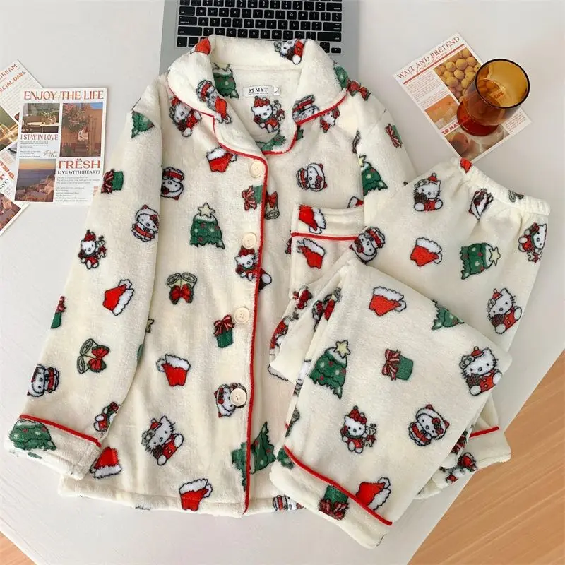 Cute Cartoon Flannel Hello Kitty Ins Style Thickened Coral Loose and Comfortable Pajamas Long-sleeved Trousers Suit Home Clothes
Cute Cartoon Flannel Hello Kitty Ins Style Thickened Coral Loose and Comfortable Pajamas Long-sleeved Trousers Suit Home Clothes