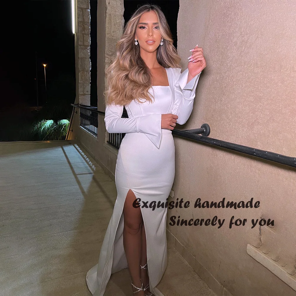 Simple White Mermaid Wedding Dresses Long Sleeve Square Neck Mono Satin Bride Dress Floor Length Beach Wedding Bridal Gowns
Simple White Mermaid Wedding Dresses Long Sleeve Square Neck Mono Satin Bride Dress Floor Length Beach Wedding Bridal Gowns
