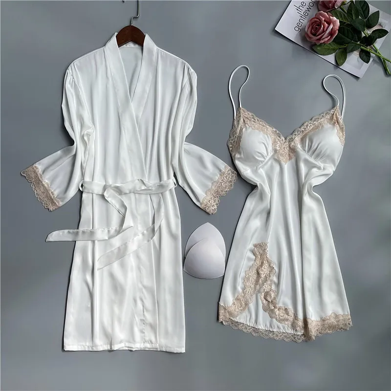 White Kimono Robe Gown Set Summer Lady Twinset Bathrobe Strap Nightgown Sexy Sleepwear With Lace V-Neck Loungewear
White Kimono Robe Gown Set Summer Lady Twinset Bathrobe Strap Nightgown Sexy Sleepwear With Lace V-Neck Loungewear