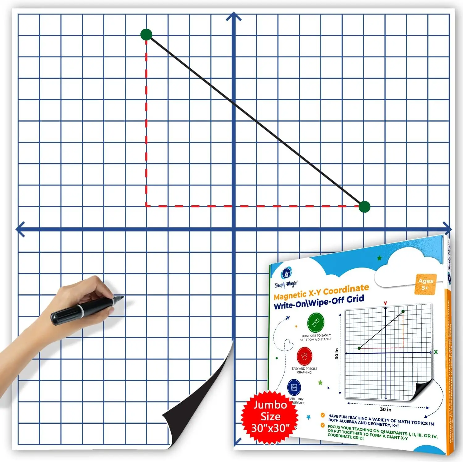 Jumbo Magnetic XY Coordinate Dry Erase Grid, 30x30 Inches - Write-On Wipe-Off Reusable Math Graphing Board for Classroom &
Jumbo Magnetic XY Coordinate Dry Erase Grid, 30x30 Inches - Write-On Wipe-Off Reusable Math Graphing Board for Classroom &