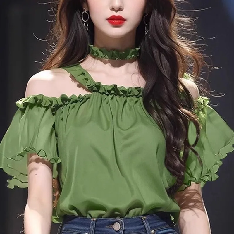 Runway Summer Halter Neck Spaghetti Strap Ruffles Patchwork Flare Short Sleeve Casual Loose Women's Wear Fashion Shirt
Runway Summer Halter Neck Spaghetti Strap Ruffles Patchwork Flare Short Sleeve Casual Loose Women's Wear Fashion Shirt