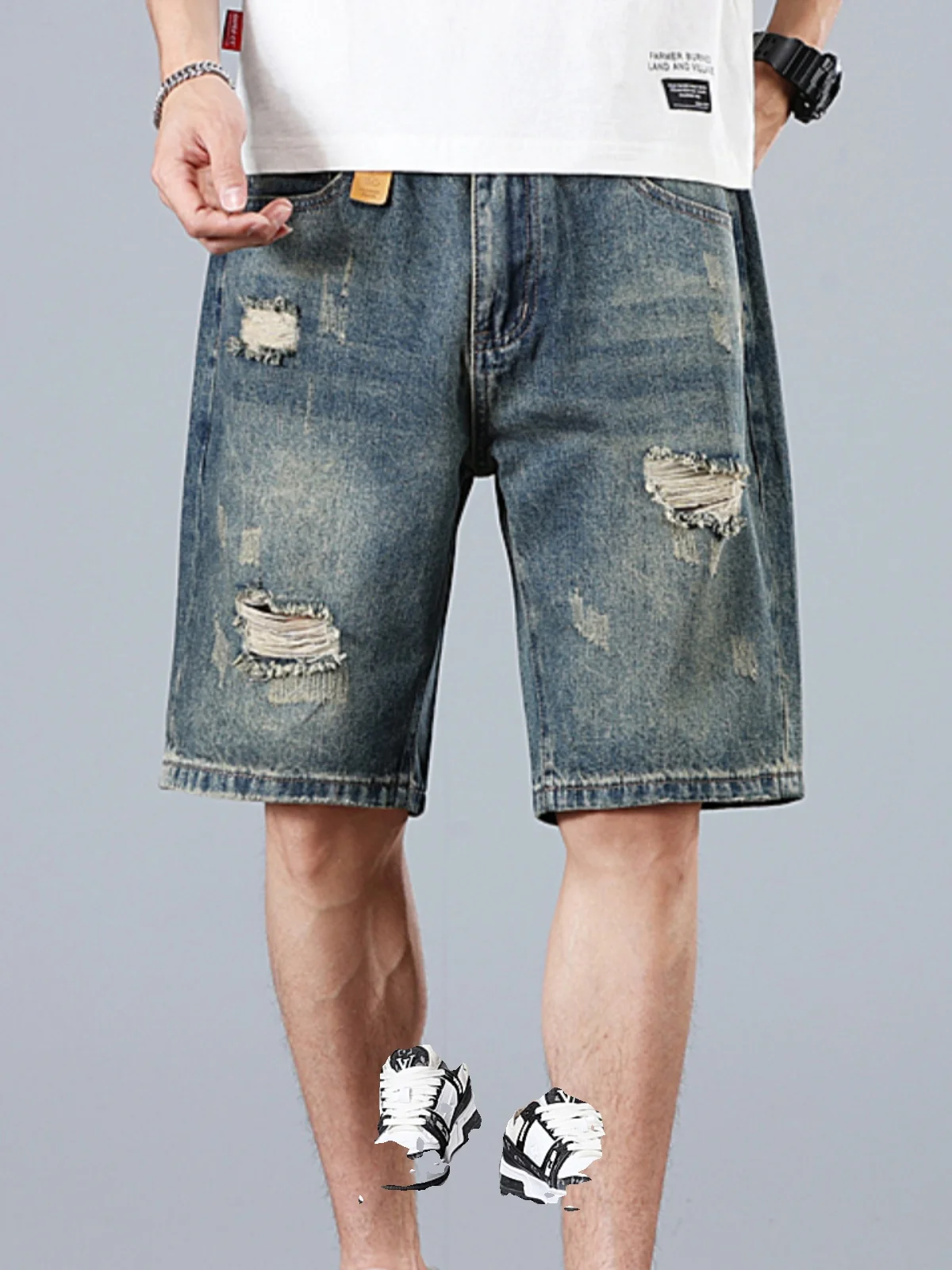 Retro American Hole Denim Shorts Men Loose Straight Casual Thin Five-Point Summer Trendy Jeans Casual Loose Fit Jeans
Retro American Hole Denim Shorts Men Loose Straight Casual Thin Five-Point Summer Trendy Jeans Casual Loose Fit Jeans