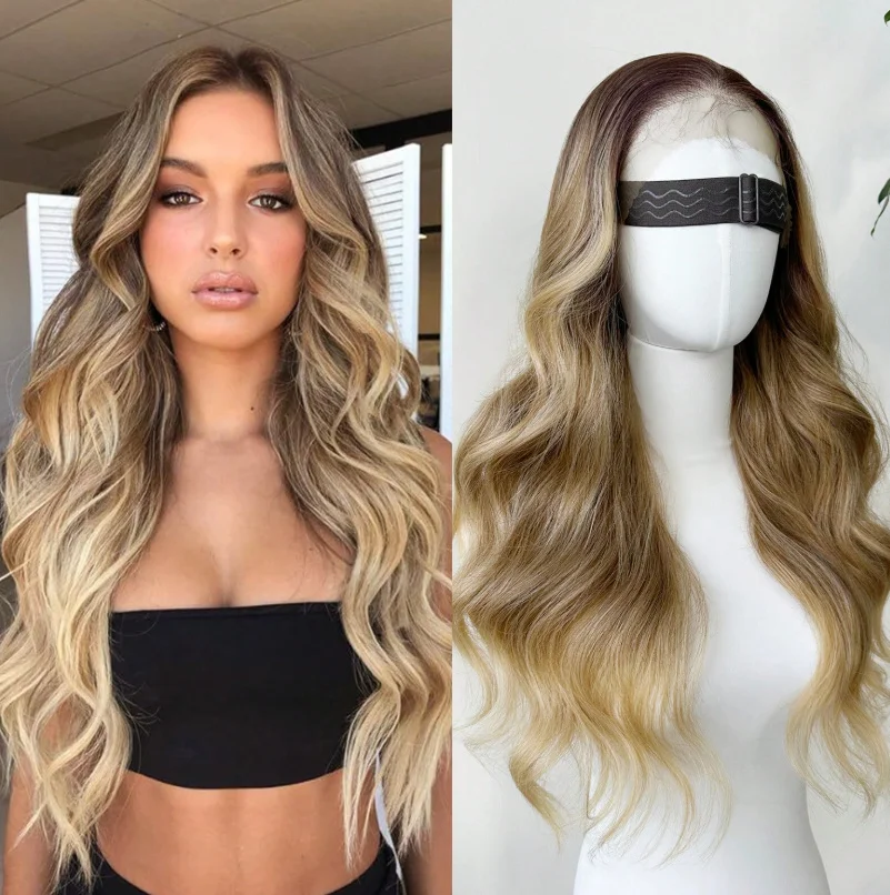 Long Wavy Blonde Brown Highlighted Synthetic Lace Front Wig Ombre with Dark Roots High Quality Glueless for Women
Long Wavy Blonde Brown Highlighted Synthetic Lace Front Wig Ombre with Dark Roots High Quality Glueless for Women