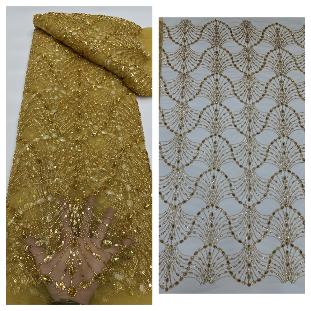 Gold Wholesale Nigerian Lace Fabrics Fashion Women African Tulle Lace Luxury Handmade Beaded Sequins Fabrics For Wedding 5 Yards
Gold Wholesale Nigerian Lace Fabrics Fashion Women African Tulle Lace Luxury Handmade Beaded Sequins Fabrics For Wedding 5 Yards