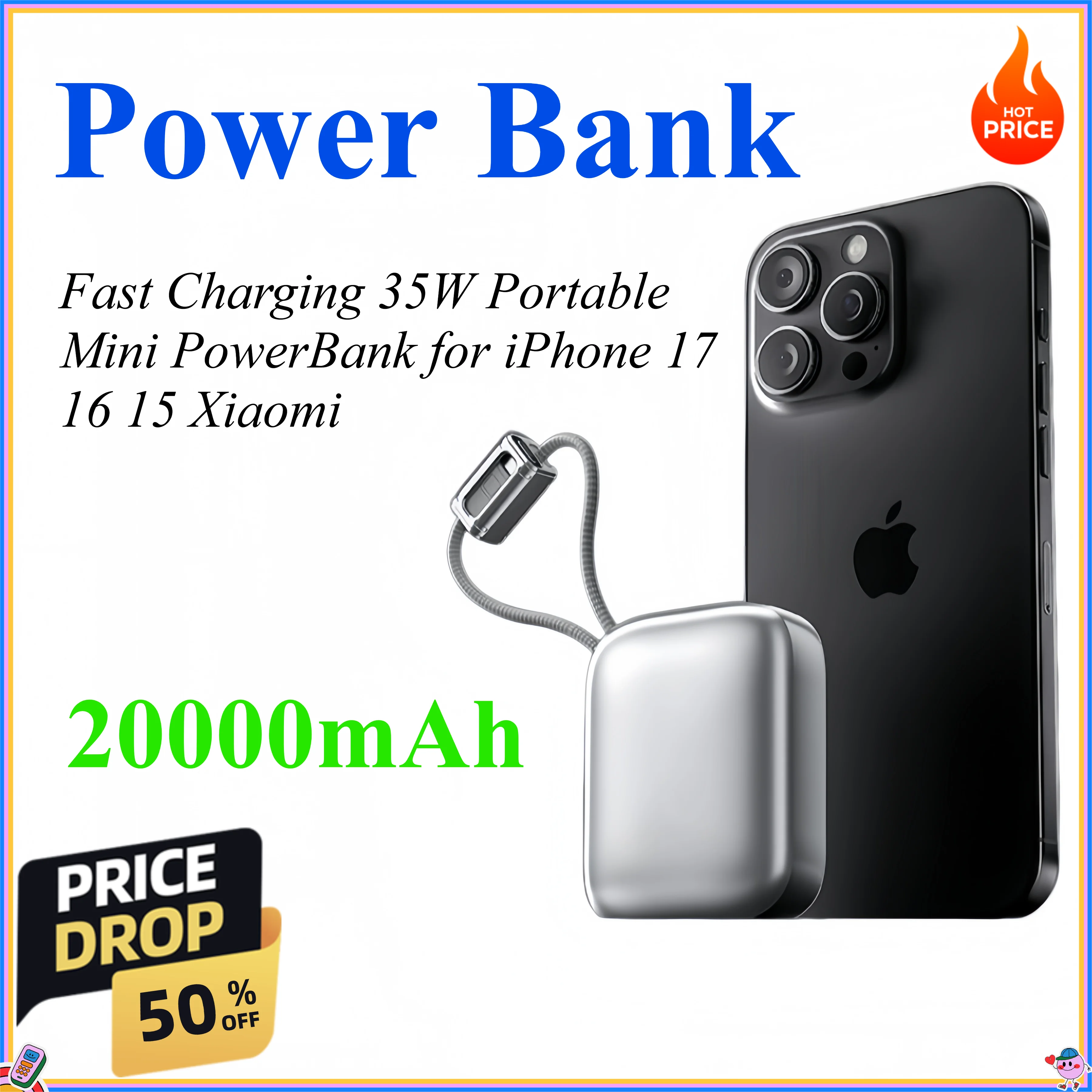 20000mAh Power Bank Fast Charging 35W Portable Mini PowerBank for iPhone 17 16 15 Xiaomi External Battery Charger
20000mAh Power Bank Fast Charging 35W Portable Mini PowerBank for iPhone 17 16 15 Xiaomi External Battery Charger