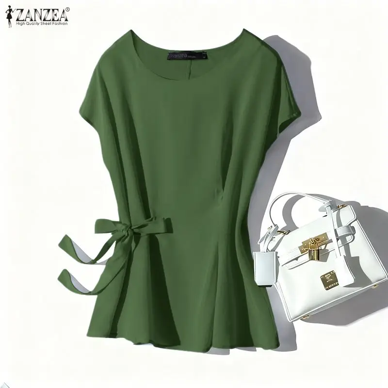 Летние модные блузки ZANZEA с короткими рукавами-крылышками, элегантные женские топы с круглым вырезом, на шнуровке, с завышенной талией, однотонные, повседневная женская одежда
Летние модные блузки ZANZEA с короткими рукавами-крылышками, элегантные женские топы с круглым вырезом, на шнуровке, с завышенной талией, однотонные, повседневная женская одежда