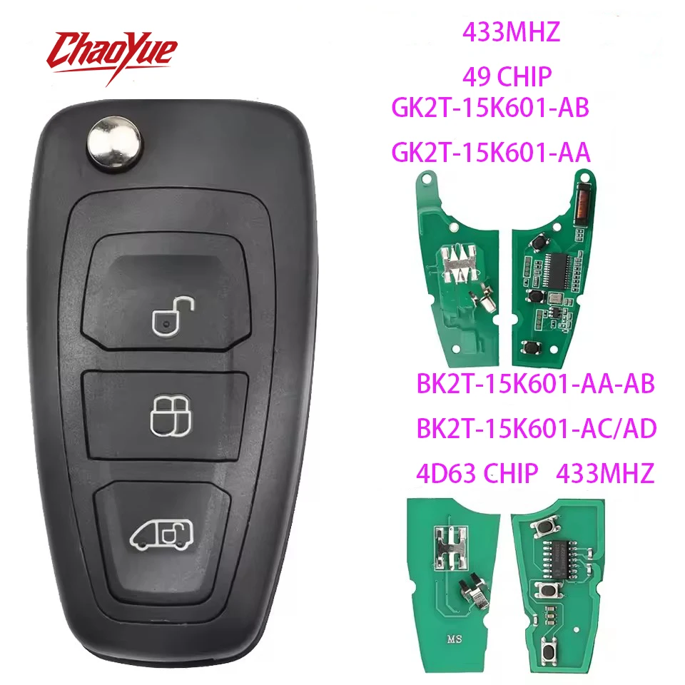 Chaoyue Flip Remote Control Car Key Fob ID49 Chip/4D63 CHIP 433MHz FCCID GK2T-15K601-AB/AA For Ford Transit Custom Tourneo 2015+
Chaoyue Flip Remote Control Car Key Fob ID49 Chip/4D63 CHIP 433MHz FCCID GK2T-15K601-AB/AA For Ford Transit Custom Tourneo 2015+