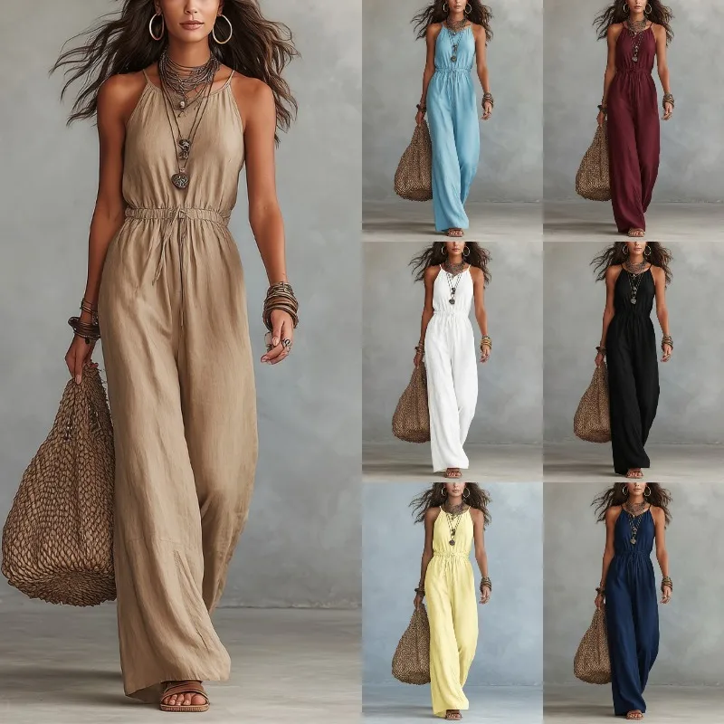 2026 Summer Linen Cotton Wide Leg Jumpsuit Women Casual Loose Fit Adjustable Spaghetti Strap Solid Oversized Romper
2026 Summer Linen Cotton Wide Leg Jumpsuit Women Casual Loose Fit Adjustable Spaghetti Strap Solid Oversized Romper