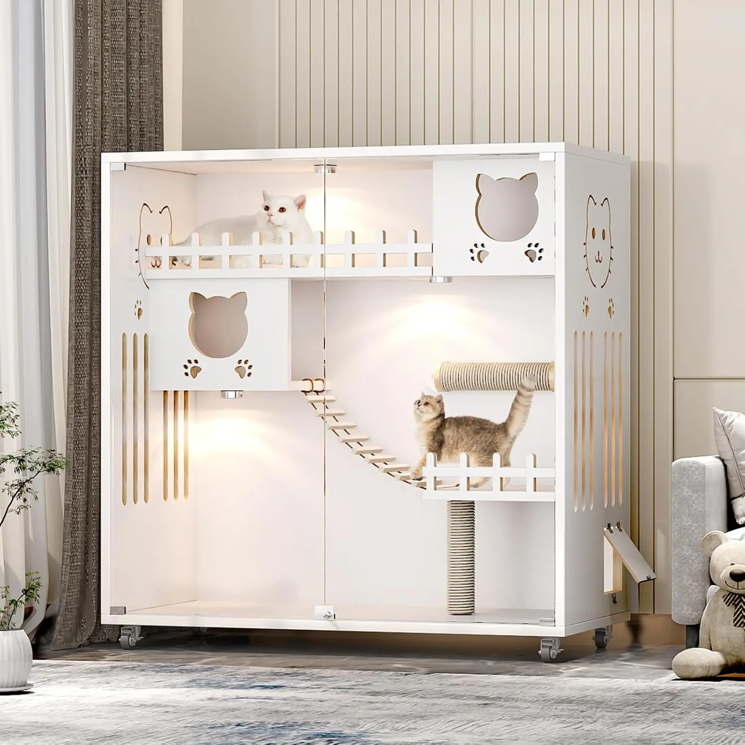 Large Wooden Indoor Outdoor Cat Condo House Cage with Scratching Post Ventilation Glass Door 50x48x24, Customized
Large Wooden Indoor Outdoor Cat Condo House Cage with Scratching Post Ventilation Glass Door 50x48x24, Customized