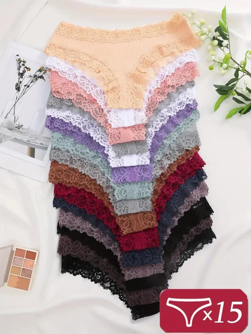15Pcs Women Cotton Panties Sexy Lace Intimate Brazilian Underwear Solid Color Female Trendy Lace Briefs Female Soft Underpants 
15Pcs Women Cotton Panties Sexy Lace Intimate Brazilian Underwear Solid Color Female Trendy Lace Briefs Female Soft Underpants