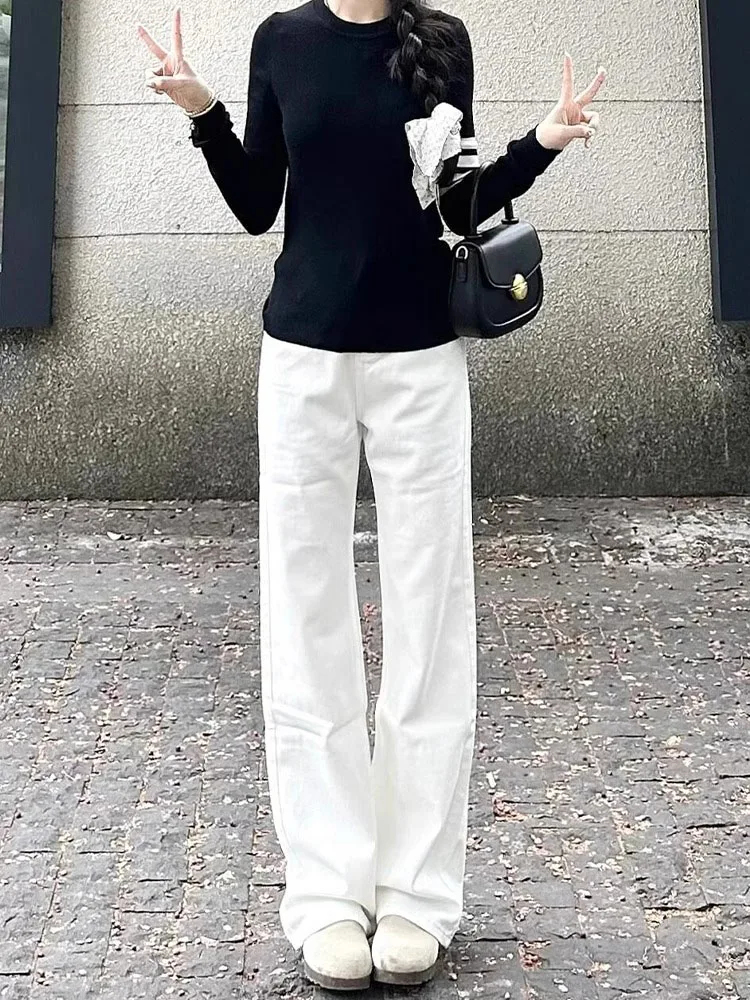 Джинсы прямого кроя с высокой талией и широкими штанинами, женские повседневные свободные утягивающие джинсовые брюки, осенние новые белые облегающие брюки
Джинсы прямого кроя с высокой талией и широкими штанинами, женские повседневные свободные утягивающие джинсовые брюки, осенние новые белые облегающие брюки