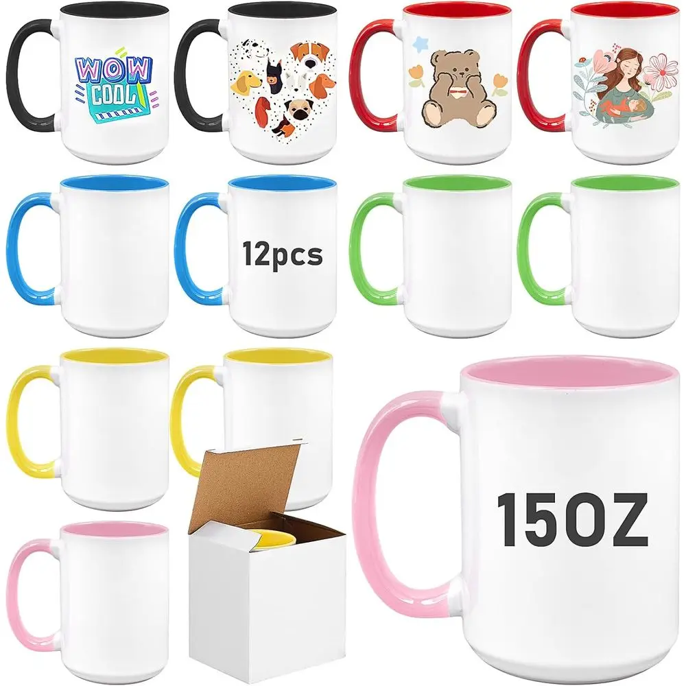 12 Pack 15oz DIY Sublimation Mugs, Coated Porcelain Cups for Coffee, Tea, and Latte Hot Drinks, Assorted Colors
12 Pack 15oz DIY Sublimation Mugs, Coated Porcelain Cups for Coffee, Tea, and Latte Hot Drinks, Assorted Colors