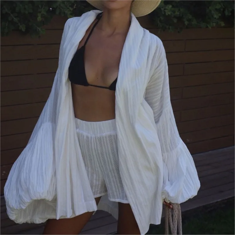 Women's Loose Casual Set 2 Pieces 2025 Elegant Puff Sleeve Robe With High Waist Shorts Set Women's Beach Cover-Up
Women's Loose Casual Set 2 Pieces 2025 Elegant Puff Sleeve Robe With High Waist Shorts Set Women's Beach Cover-Up