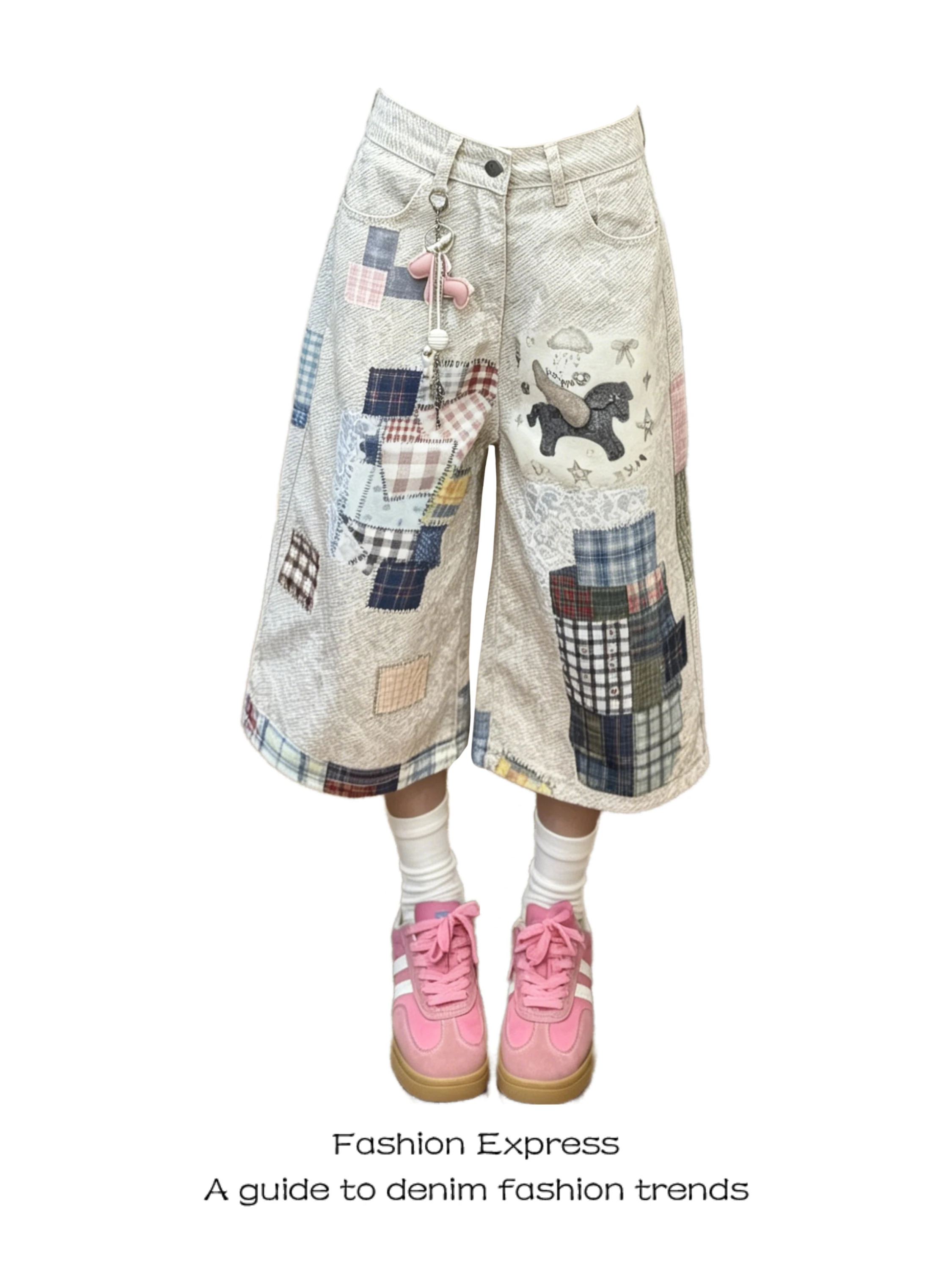 Retro Patchwork Printed Denim Shorts Women's Summer New Style High Waist Wide Leg Loose Fit Jeans Commute Style Four Seasons
Retro Patchwork Printed Denim Shorts Women's Summer New Style High Waist Wide Leg Loose Fit Jeans Commute Style Four Seasons