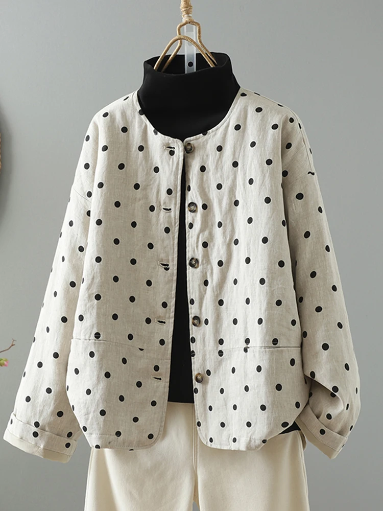 Retro Polka Dot Linen Cotton Blend ort Jaet Women's Loose Slim Fit round Ne Thin Cotton Coat Warm Cottonwear
Retro Polka Dot Linen Cotton Blend ort Jaet Women's Loose Slim Fit round Ne Thin Cotton Coat Warm Cottonwear