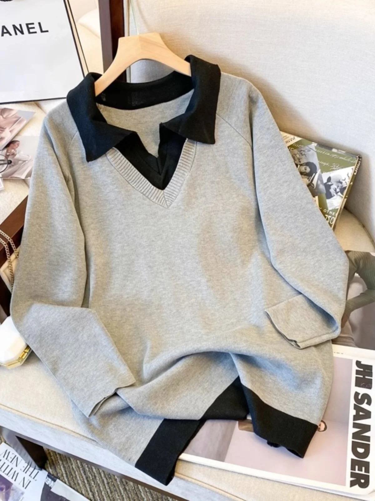 Женский свитер больших размеров с воротником, средней длины, весенне-осенний, в корейском стиле, скрывающий живот, 300 Pou
Женский свитер больших размеров с воротником, средней длины, весенне-осенний, в корейском стиле, скрывающий живот, 300 Pou