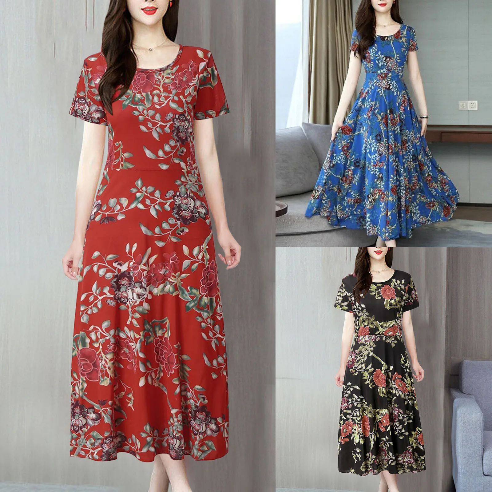 Women Fashion Summer 2024 Dress Round Neck Ankle Length Short Sleeve Printing Long Dresses Loose Holiday Sundress For Women
Women Fashion Summer 2024 Dress Round Neck Ankle Length Short Sleeve Printing Long Dresses Loose Holiday Sundress For Women