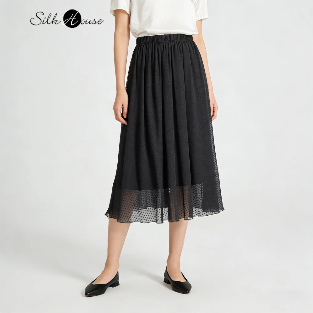 Women's Summer Casual Clothing 100% Natural Mulberry Silk Flower Cutting Georgette Large Swing Loose Elegant Black Skirt
Women's Summer Casual Clothing 100% Natural Mulberry Silk Flower Cutting Georgette Large Swing Loose Elegant Black Skirt
