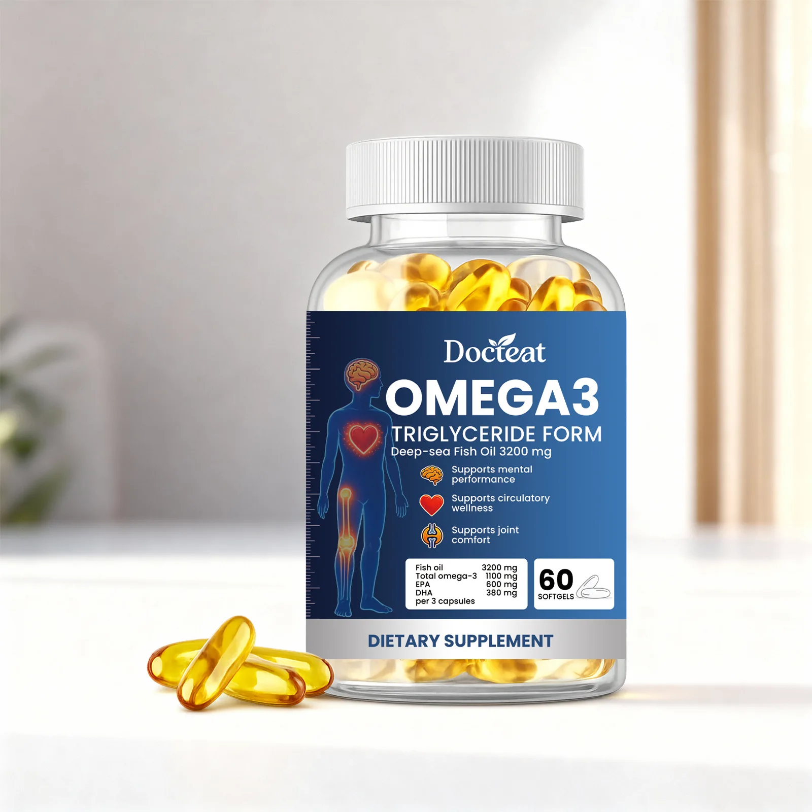 OMEGA3 Deep-sea Fish Oil 3200 Mg Body Care Soft Capsules, Daily Care Joint Status Vitality Supplement Capsules
OMEGA3 Deep-sea Fish Oil 3200 Mg Body Care Soft Capsules, Daily Care Joint Status Vitality Supplement Capsules