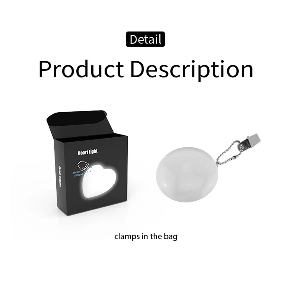 LED Bag Lamp Heart Round Shaped Handbag Atmosphere Lights Decor with Keychain
LED Bag Lamp Heart Round Shaped Handbag Atmosphere Lights Decor with Keychain