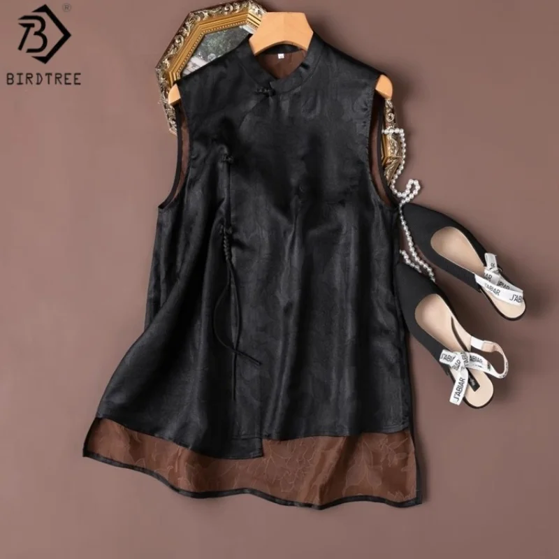Birdtree Summer 100% Mulberry Silk Vest,Women Jacquard Stand Collar Sleeveless Black Loose Elegant Vest,New 2025 T56716JF
Birdtree Summer 100% Mulberry Silk Vest,Women Jacquard Stand Collar Sleeveless Black Loose Elegant Vest,New 2025 T56716JF