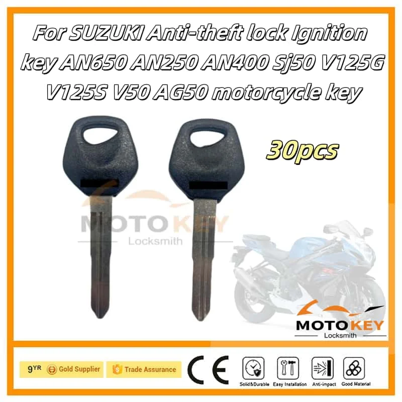 30pc Blank Key Motorcycle Replace Uncut Keys For SUZUKI Anti-theft lock Ignition key AN650 AN250 AN400 Sj50 V125G V125S V50 AG50
30pc Blank Key Motorcycle Replace Uncut Keys For SUZUKI Anti-theft lock Ignition key AN650 AN250 AN400 Sj50 V125G V125S V50 AG50