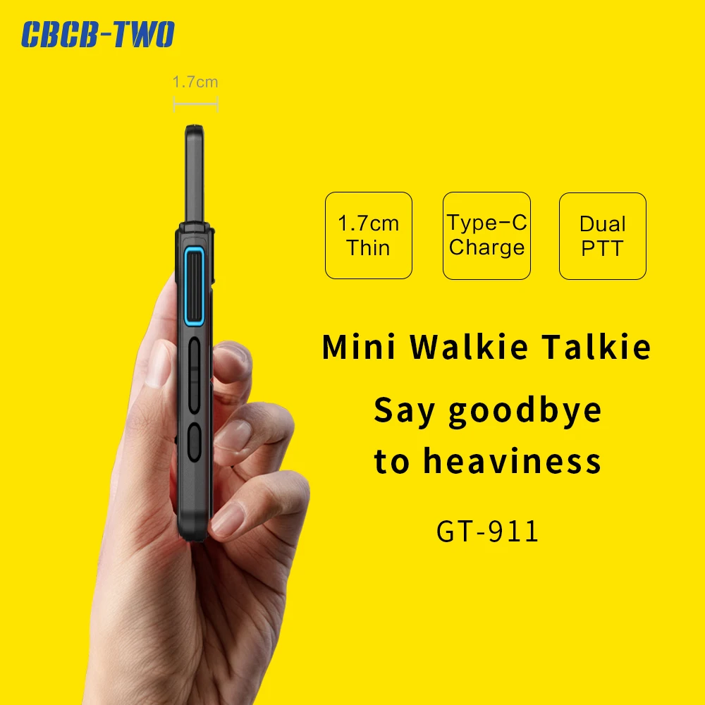 CBCBTWO GT-911 1pcs Mini Walkie Talkie Dual PTT PMR446 Profesional Walkie Talkies Portable Two Way Radio For Hotel Restaurant
CBCBTWO GT-911 1pcs Mini Walkie Talkie Dual PTT PMR446 Profesional Walkie Talkies Portable Two Way Radio For Hotel Restaurant