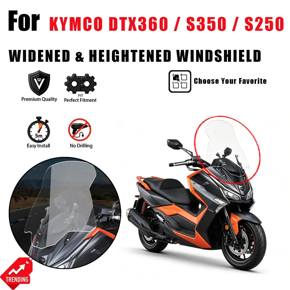 For KYMCO DTX360 S350 S250 Motorcycle Windshield Widened Heightened Windscreen Front Wind Deflector Modified Upgrade Parts
For KYMCO DTX360 S350 S250 Motorcycle Windshield Widened Heightened Windscreen Front Wind Deflector Modified Upgrade Parts