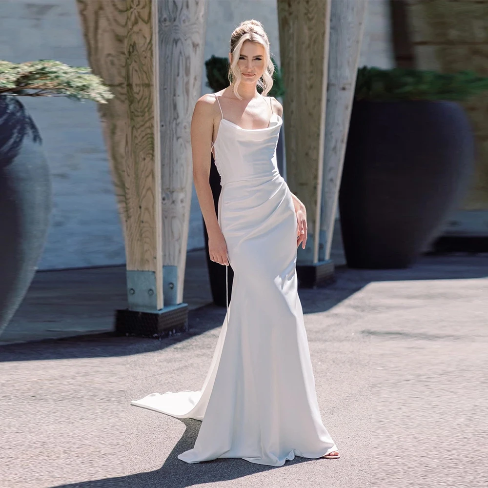Customized Scoop Neck Satin Wedding Dress Mermaid Bridal Dress Simple Spaghetti Strap Prom Party Dress
Customized Scoop Neck Satin Wedding Dress Mermaid Bridal Dress Simple Spaghetti Strap Prom Party Dress