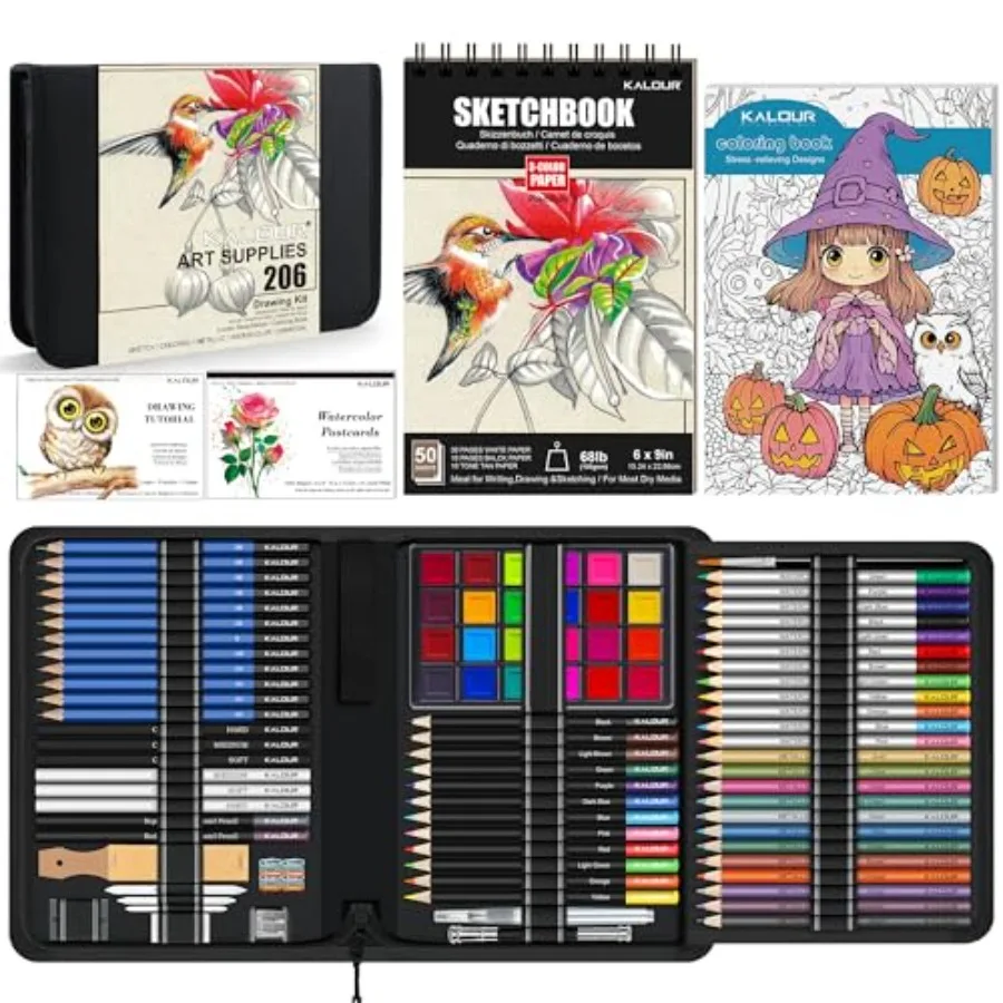 Drawing Set Sketching Kit, Art Supplies with 3-color Sketchbook and Coloring Paper, Include Tutorial, Colored, Graphite, Charco
Drawing Set Sketching Kit, Art Supplies with 3-color Sketchbook and Coloring Paper, Include Tutorial, Colored, Graphite, Charco