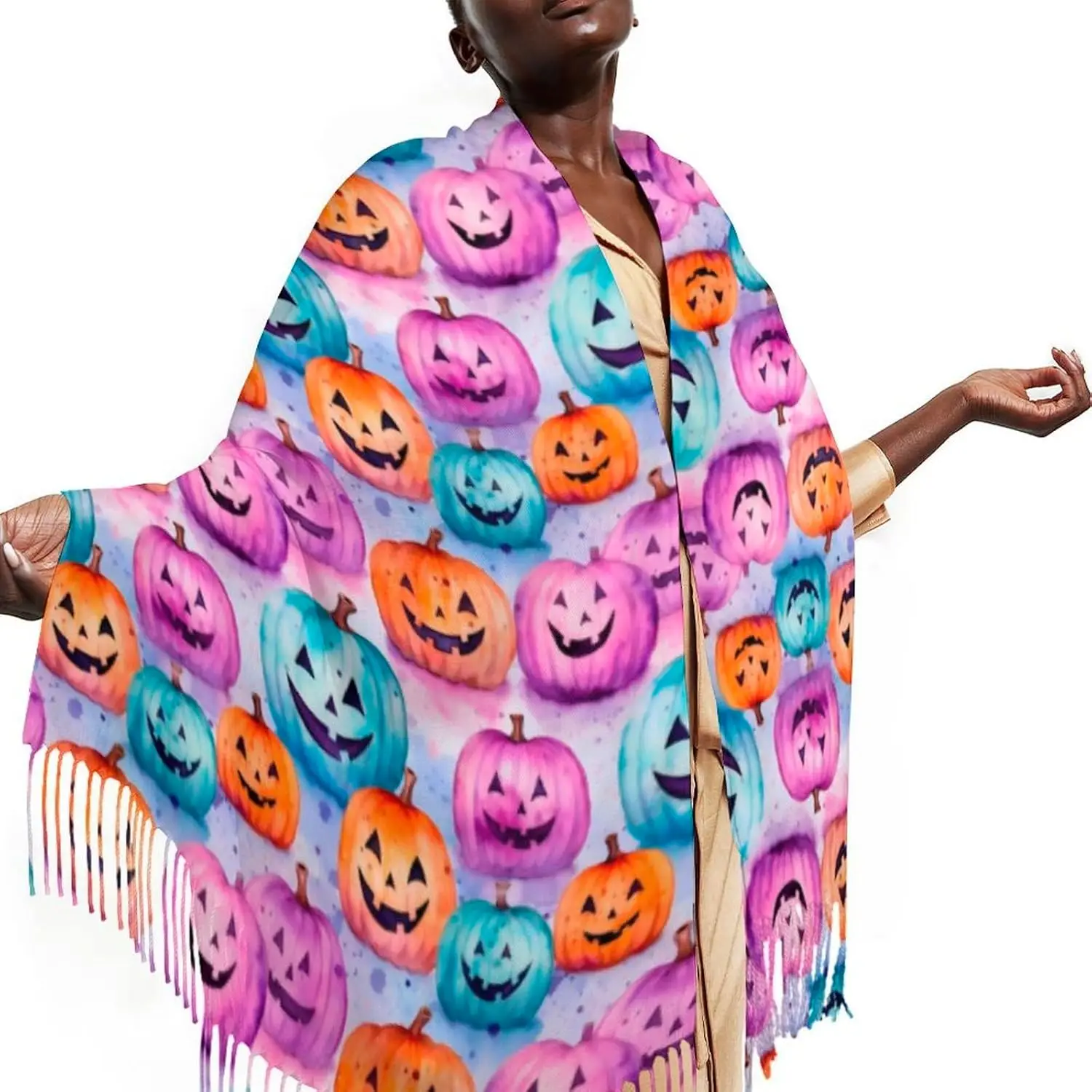 Красочный женский шарф «Летучая мышь-призрак» на Хэллоуин, длинная шаль, шарф с бахромой, модный аксессуар с кисточкой для взрослых, осень-зима 
Красочный женский шарф «Летучая мышь-призрак» на Хэллоуин, длинная шаль, шарф с бахромой, модный аксессуар с кисточкой для взрослых, осень-зима