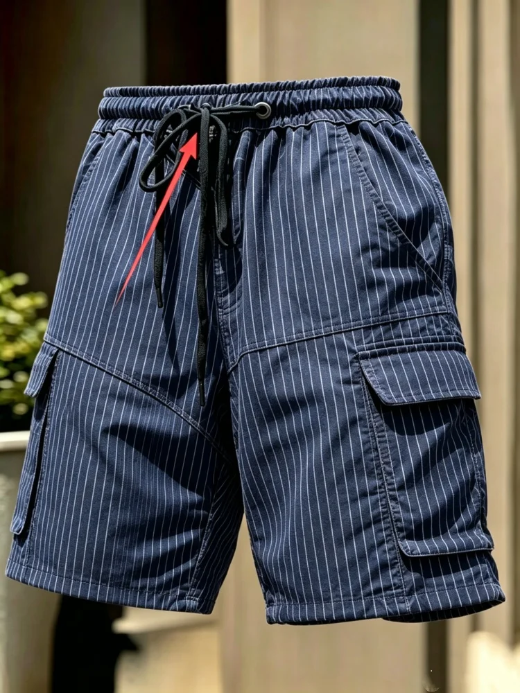 Men Navy Vertical Pinstripe Multi Flap Pocket Cargo Shorts Elastic Drawstring Waist Business Casual Shorts
Men Navy Vertical Pinstripe Multi Flap Pocket Cargo Shorts Elastic Drawstring Waist Business Casual Shorts