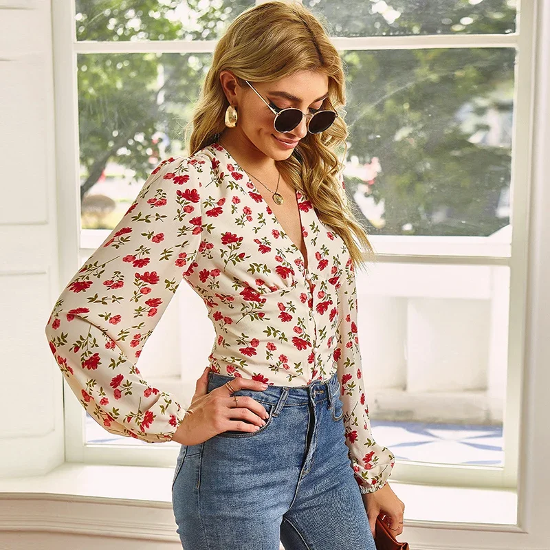 Women's Floral Blouse, Fashion Long-sleeved V-neck, Sweet, Elegant and Comfortable Blouse with Girls Vacation Casual Wear Spring
Women's Floral Blouse, Fashion Long-sleeved V-neck, Sweet, Elegant and Comfortable Blouse with Girls Vacation Casual Wear Spring