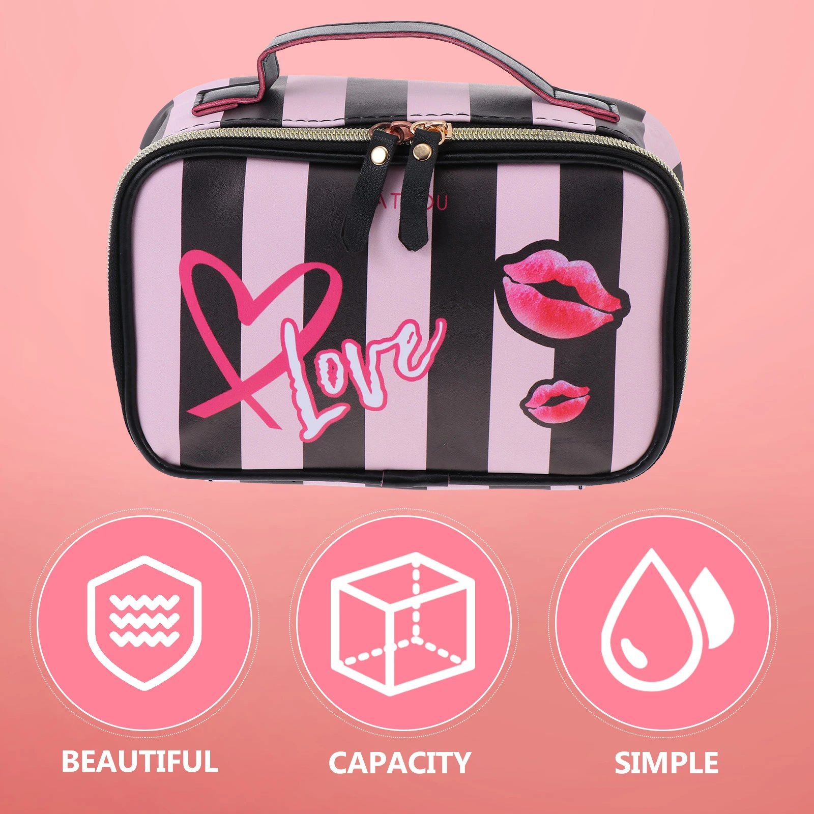 1Pc Sturdy Zipper Design Striped Makeup Bag Durable Pu Polyester Women Toiletry Storage Organizer Travel Cosmetic Pouch
1Pc Sturdy Zipper Design Striped Makeup Bag Durable Pu Polyester Women Toiletry Storage Organizer Travel Cosmetic Pouch