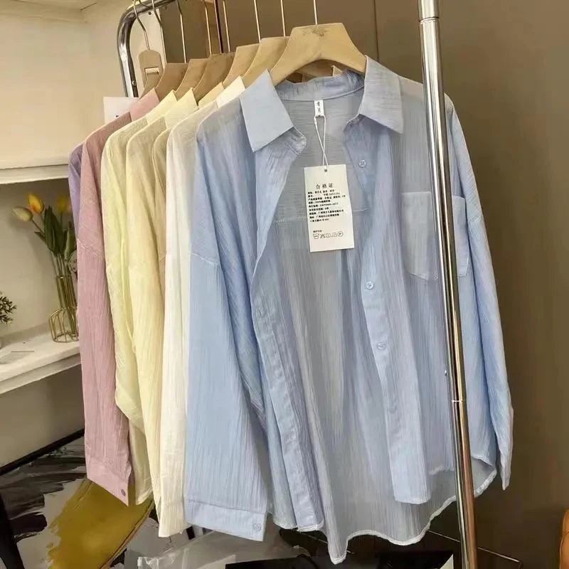 Summer Chiffon Thin Sun Protection Blouse Women Summer New Loose Lapel Long Sleeve Top Korean Solid All Match Button Shirts
Summer Chiffon Thin Sun Protection Blouse Women Summer New Loose Lapel Long Sleeve Top Korean Solid All Match Button Shirts