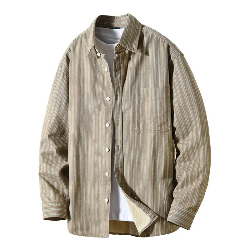 Men's Casual Striped Long Sleeve Shirt Loose Fit Cotton Pocket Detail Leisure Style Chinese Manufacturer
Men's Casual Striped Long Sleeve Shirt Loose Fit Cotton Pocket Detail Leisure Style Chinese Manufacturer