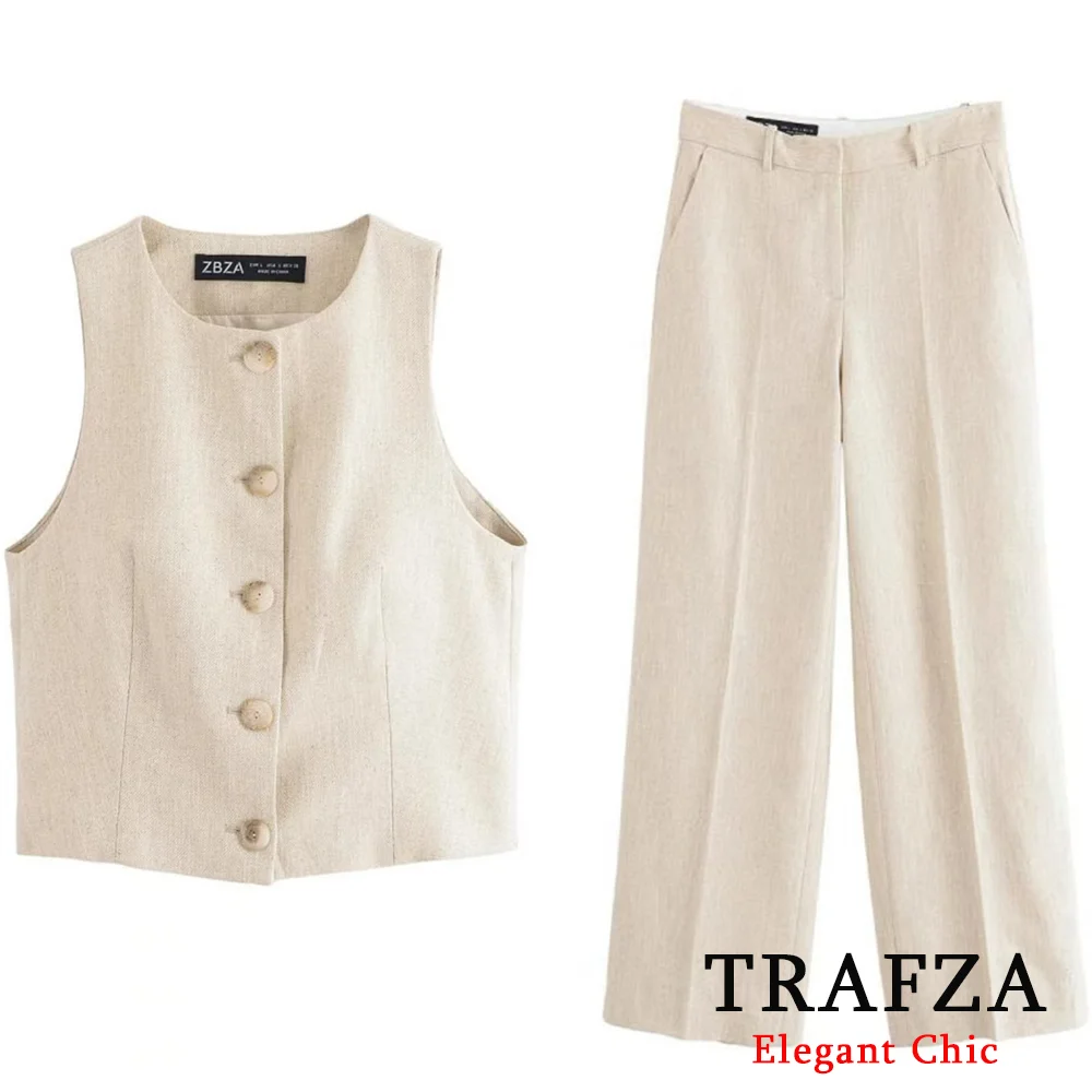 TRAFZA Women Elegant Vest Set Single Breasted O-Neck Vest Long Pants Minimalist 2025 New Summer Fashion Commuter Casual Pant Set
TRAFZA Women Elegant Vest Set Single Breasted O-Neck Vest Long Pants Minimalist 2025 New Summer Fashion Commuter Casual Pant Set